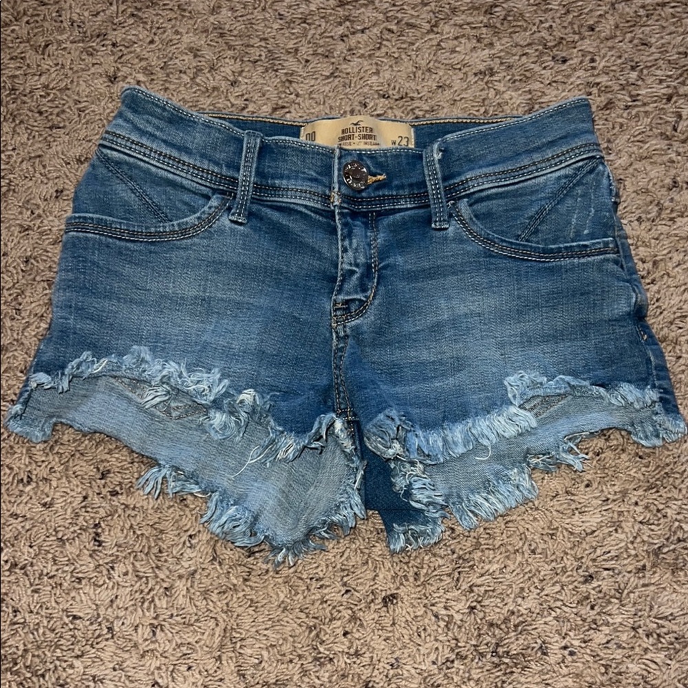Hollister Blue Jean Shorts Distressed Frayed Hem